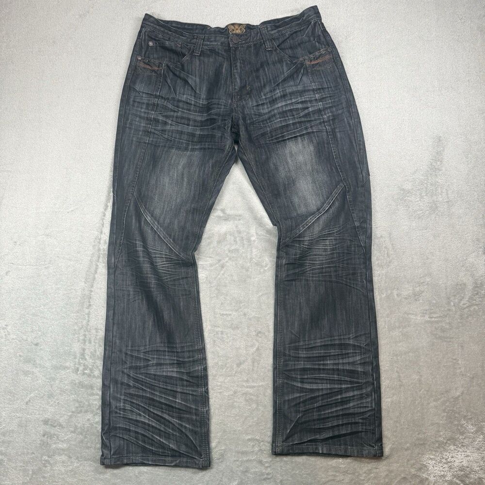 Men’s Jeans 36x32 Black Denim Slim Straight 90s Y2K Whiskering City